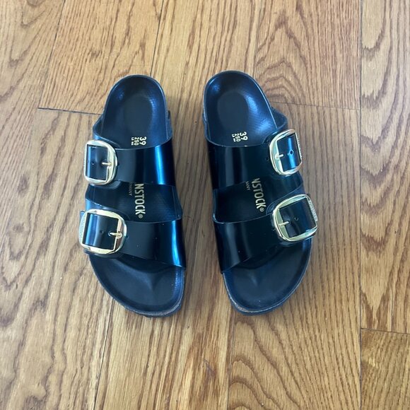 BIRKENSTOCK Arizona High Shine Big Gold Buckle Slide Sandals Size 39 (8-8.5) - Picture 4 of 5